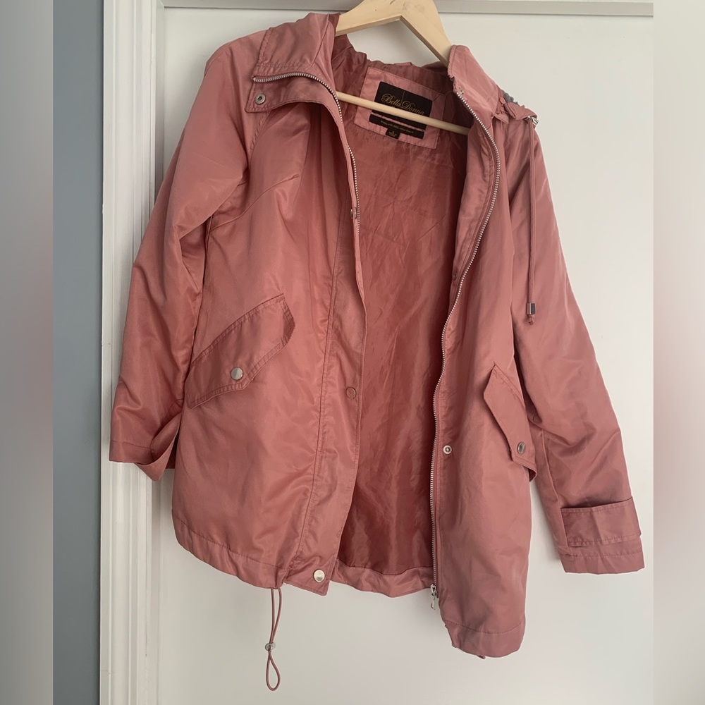 Bella Donna moda Italiana light jacket light blush dusty pink & gray hood sz s